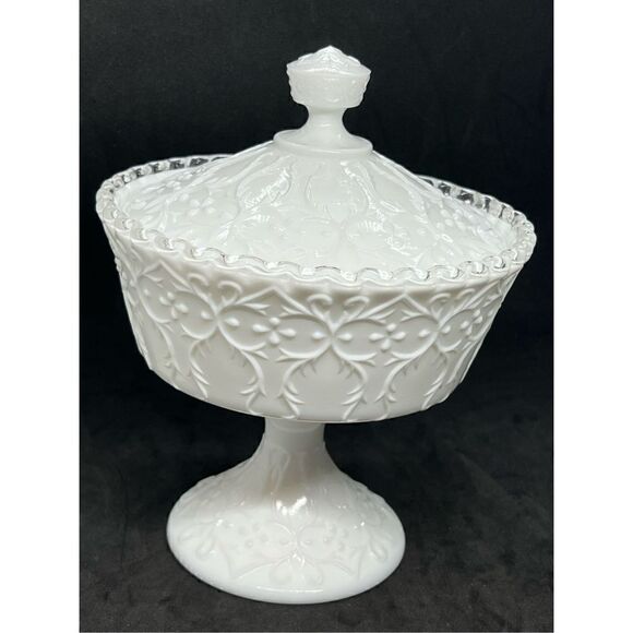 VTG 9” FENTON SILVER CREST SPANISH LACE COVERED CANDY DISH UNSIGNED SILVER-CREST - Picture 1 of 16